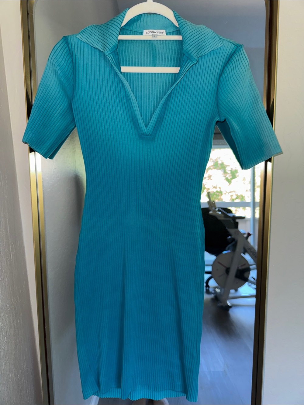 Cotton Citizen Turquoise Ribbed Polo Midi Dress